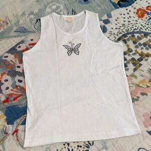 Y2K White Tank Top with Butterfly Jewels